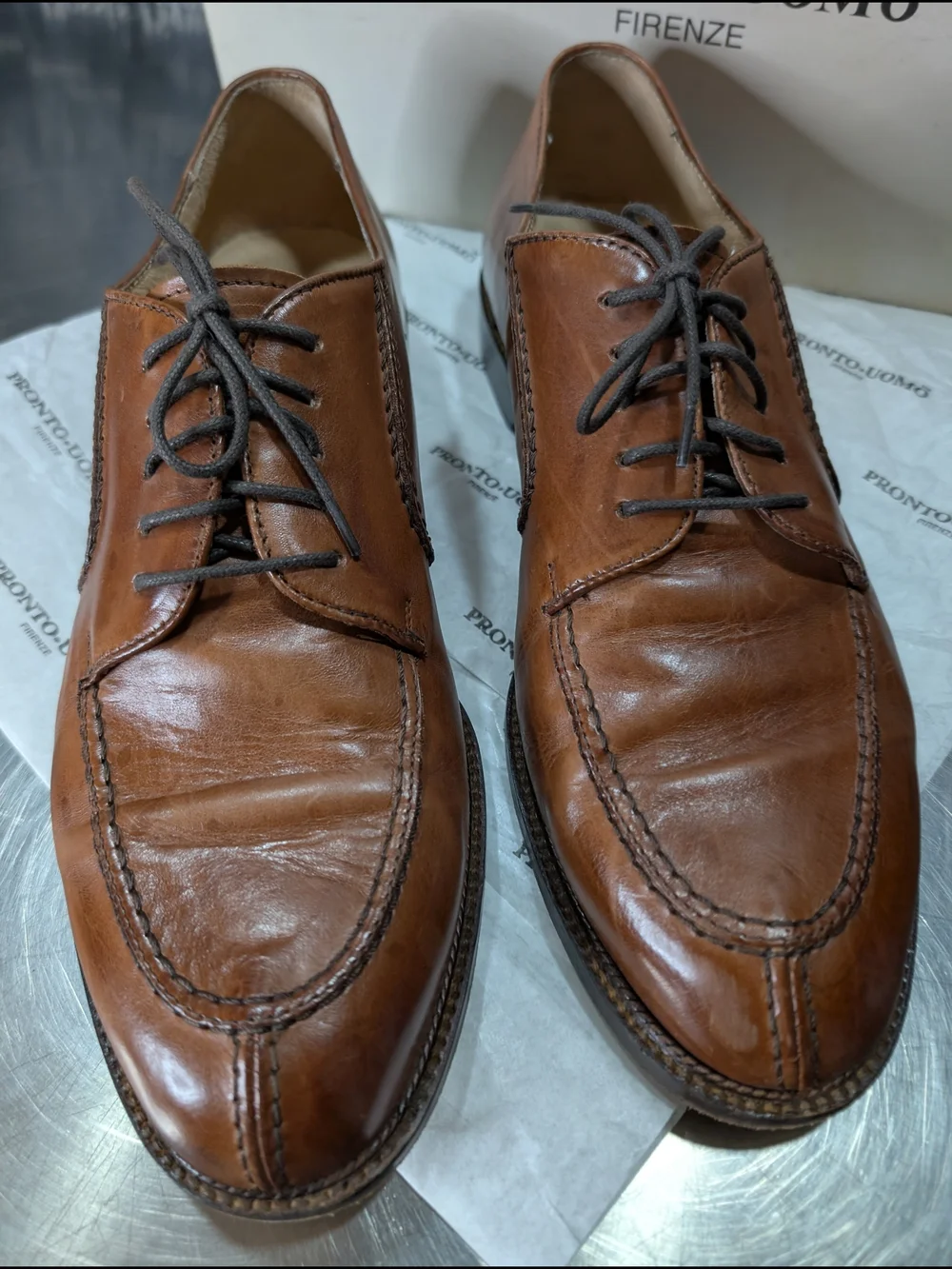 Pronto Uomo Brown Leather Derby Shoes